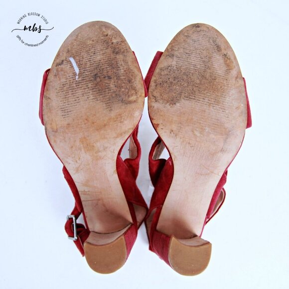 Madewell Octavia Leather Ankle Strap Heeled Sandals Red Women 9 - Picture 12 of 16